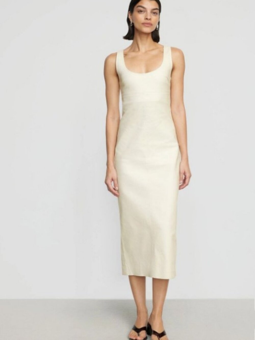 Mona Cotton Twill Scoop Neck Dress | Cream | Size L